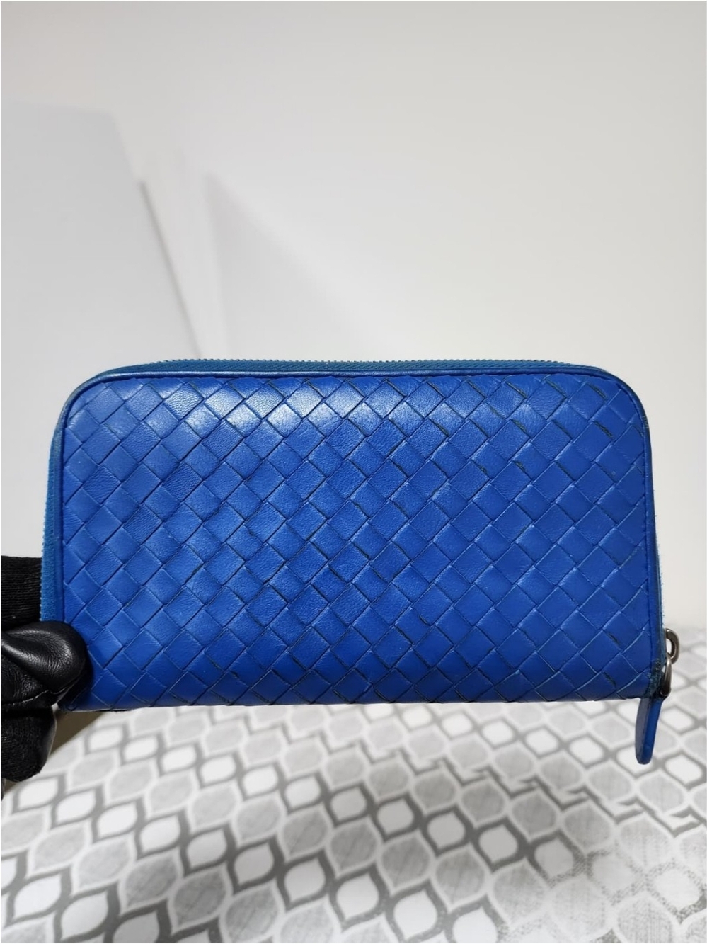 Bottega Veneta Zip-Around Intrecciato Weave Continental Wallet Blue